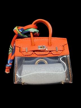 Mini Clear Designer-Inspired Dog Poop Bag Holder Purse | Orange Trim |